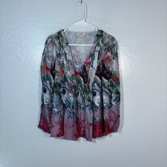 Sundance Blouse Womens XS Multicolor Floral Silk Sheer Lined V Neck Boho Top - Picture 1 of 6